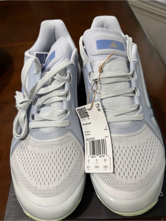 adidas Shoes - adidas Light Gray Sneakers with Pale Blue Logo